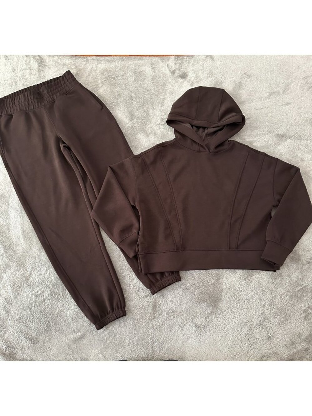 Bailey 44 Brown Cropped Sweatshirt Hoodie Sweatpants Set SMALL Modal Soft